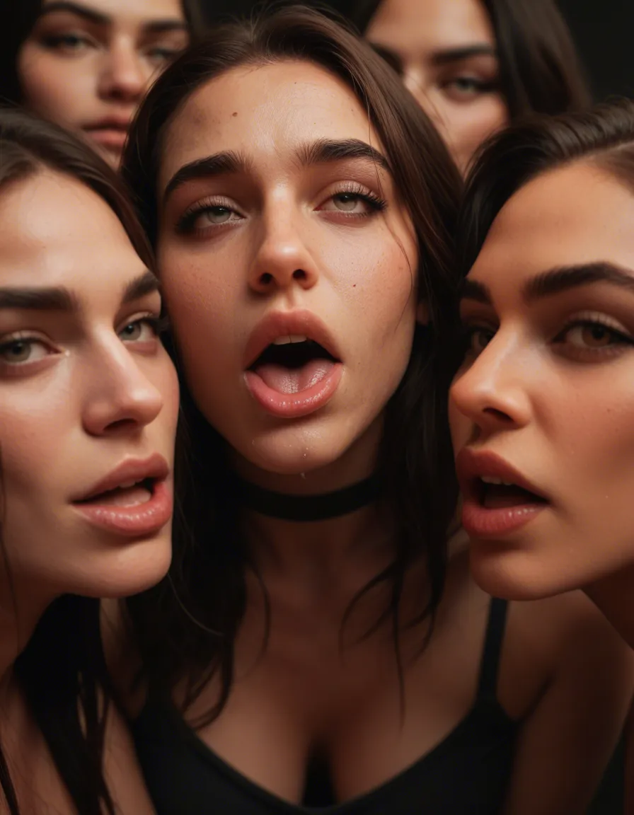 8k, sharp focus, detailed skin, 4girls, pantyhose, ahegao, soft lighting, dslr quality, score_9, score_8, candid photo, realistic skin texture, visible skin pores, film grain, depth of field