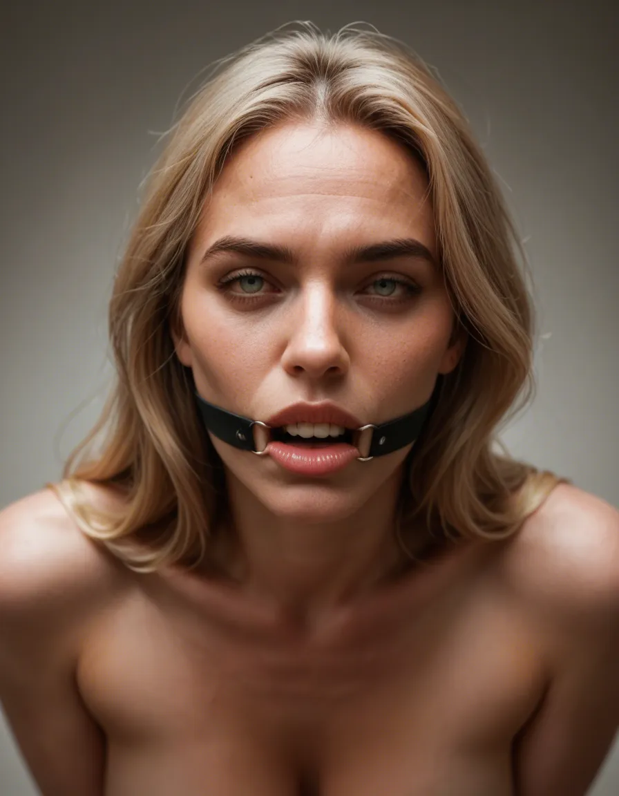 19 year old woman, hogtied, in basement, gagged, score_9, score_8, candid photo, realistic skin texture, visible skin pores, film grain, depth of field