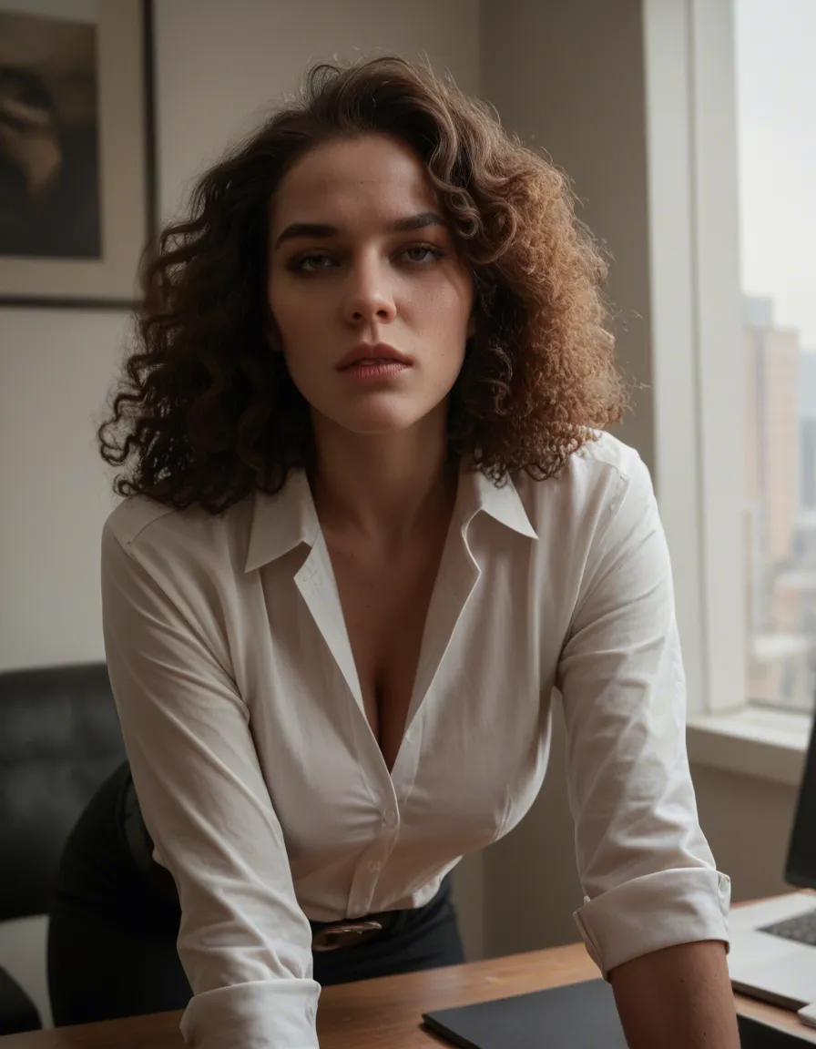 ultra HD, lifelike, office lady, curly hair, belt, doggy style, 8k uhd photo, score_9, score_8, candid photo, realistic skin texture, visible skin pores, film grain, depth of field, score_9, score_8, candid photo, realistic skin texture, visible skin pores, film grain, depth of field