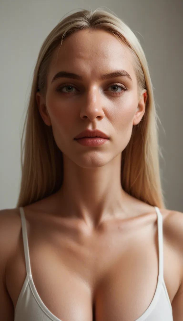 my 45-years-old blonde wife with a homely-looking face, high forehead, big nose, long chin, average sagging natural breasts with oversized areolas and big hard nipples is laughing at me and saying "You're such a faggot!"; setting is in a Las Vegas penthouse suite at night. with sound