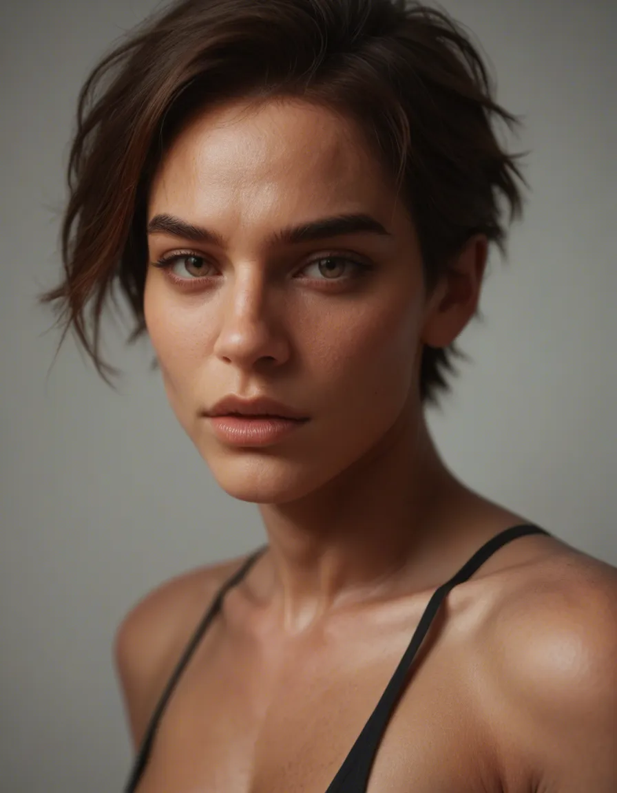 tomboy, hairy body, petite, solo, score_9, score_8, candid photo, realistic skin texture, visible skin pores, film grain, depth of field