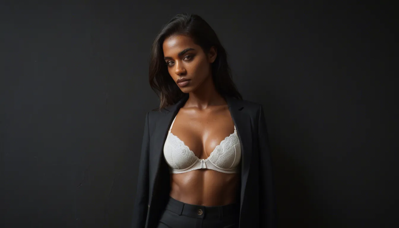 A dark-skinned mature_female wearing an open black blazer, partially unbuttoned yellow collared shirt, white bra with medium breasts, black skirt, and grey heels is on her back on a table in a courtroom with a briefcase. She is having sex in missionary position with a police officer with a large penis. Her white panties are hanging off one heel. Dramatic lighting, ultra realistic, full body, shallow depth_of_field.