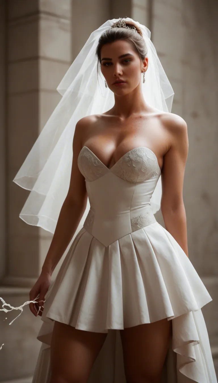 8k, sharp focus, detailed skin, solo female, wide hips, skirt, cumshot, warm tones, lifelike render, wedding_dress, threesome, large_penis