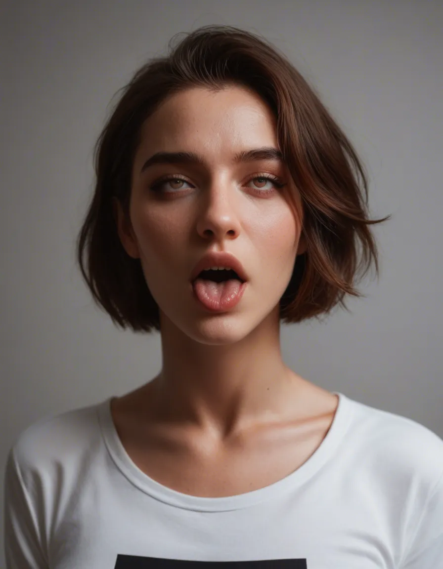 sharp focus, 8k uhd, bunny woman, short hair, pants, ahegao, volumetric light, studio photo, score_9, score_8, candid photo, realistic skin texture, visible skin pores, film grain, depth of field