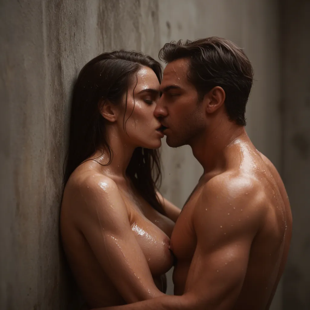 Distance wide scene. Everybody is soaked and very wet.
A masculine strong wet man in uniform is pressing rough against the wall and kiss a nude, sweaty, slightly pot-bellied hairy man with very short beard in a rough cell
A group of guards men are just takeing their uniforms off. They are very excited ,The flaccid penises, Clothes scattered on the floor.
They are barefoot