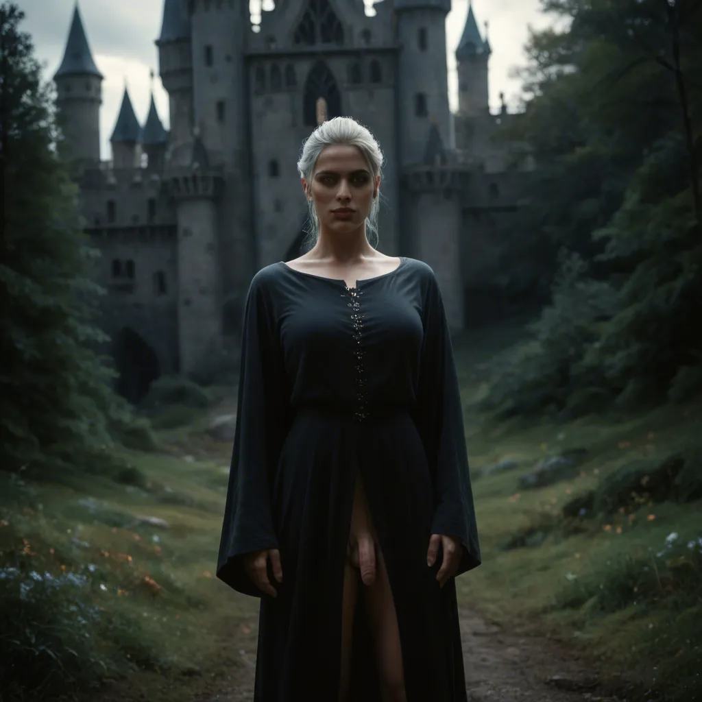 1futa, 1man, midnight, medieval castle garde, outdoors , moonlight, volumetric lights, cinematic lights, the futa have a very small penis, long blonde hair, skinny, abs, the man is a black slave with big penis, both have mal on futa anal sex, the futa lays an her back at a tree stomp, and gets anal fucked by the man.