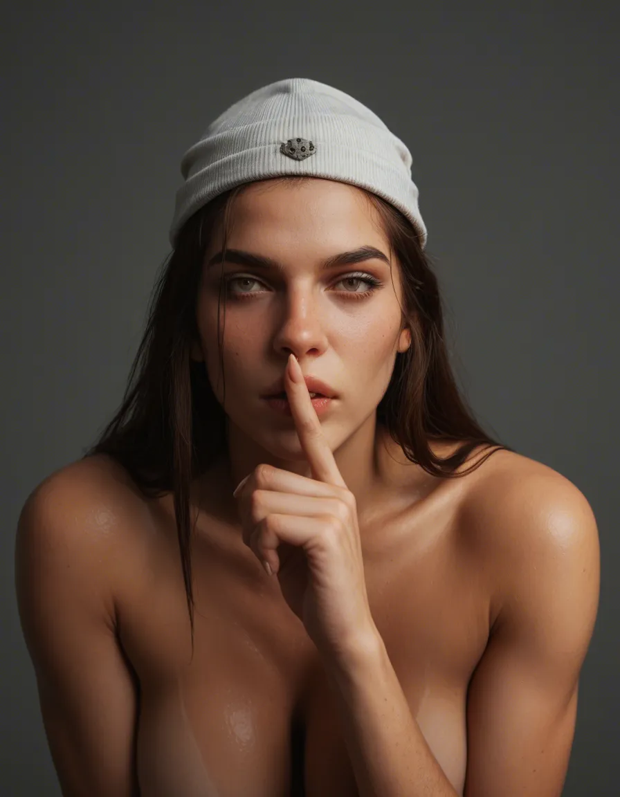eine brünette junge frau 18 jahre alt. sie sitzt am bett hat ihre beine nackt weit gespreizt und reibt mit ihrem finger ihre klitoris.. das licht ist fahl im zimmer und man sieht alle schattierungen auf ihrer nackten haut egal ob beine hände gesicht. ihr figur ist leicht pummelig mit grossen brüsten und d körbchen sie trägt eine brille und sie schaut erregt und sinnlich lasziv in die kamera ihre zunge ist dabei sich über ihre lippen zu lecken. ihr brustwarzen sind aufgestellt und ihr warzenhof ist ca 4 cm breit sie liegt auf einem bett mit weissen laken und beigen decken . weiters trägt sie noch strü,pfe und hohe stöckelschuhe blau mit silbernene stöckeln ihr gesicht sieht ein wenig aus wie von hermine granger, score_9, score_8, candid photo, realistic skin texture, visible skin pores, film grain, depth of field