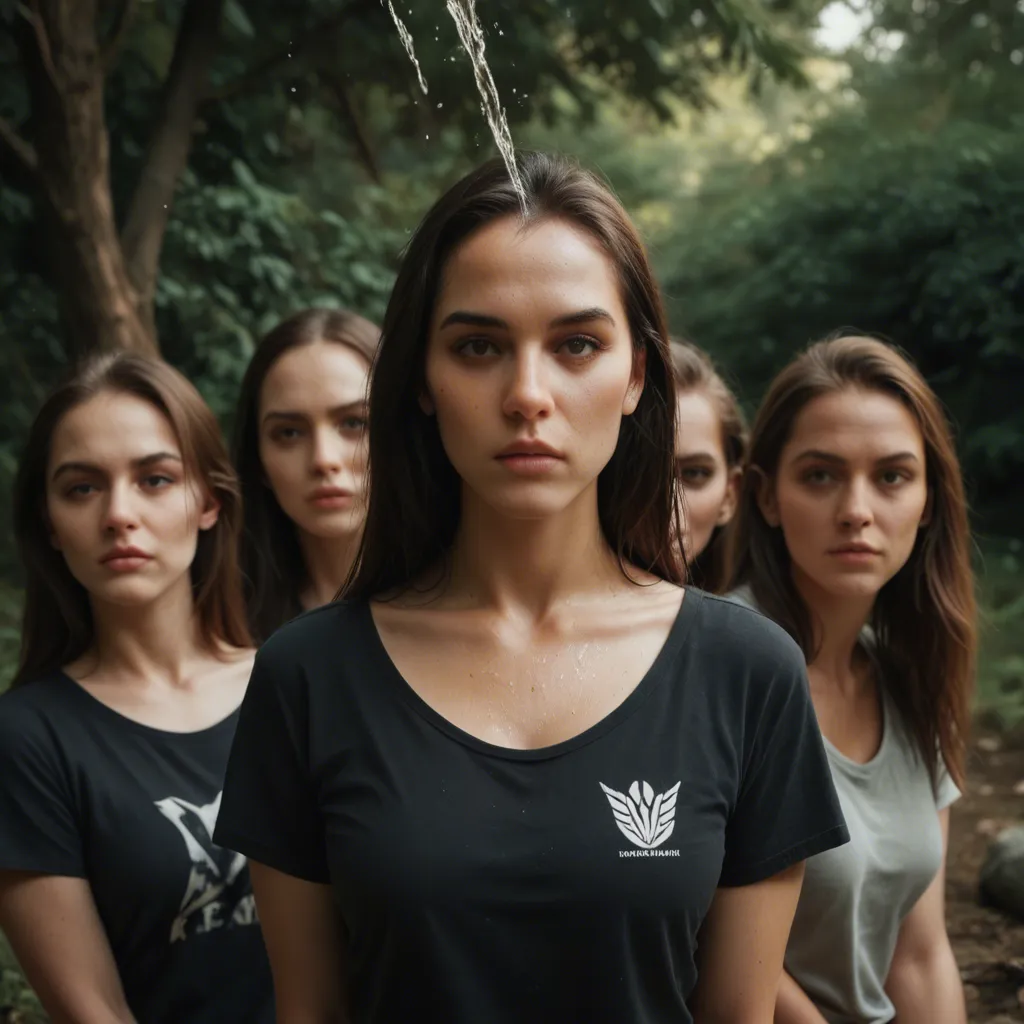 best quality, hyperrealistic, 5girls, collarbone, short sleeves, squirting, tree, three-quarter view, volumetric light, film photography