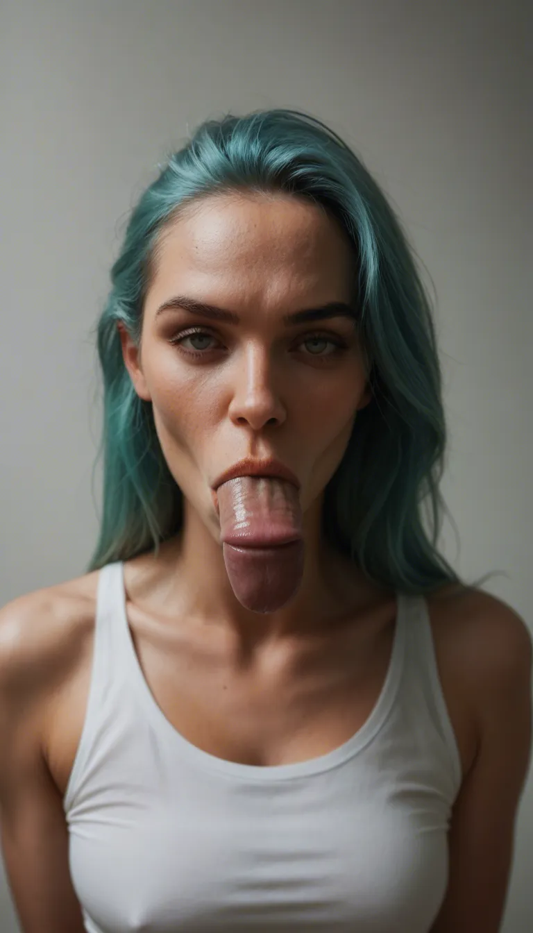 RAW photo, ultra realistic, solo focus, aqua hair, bow, blowjob, natural skin texture