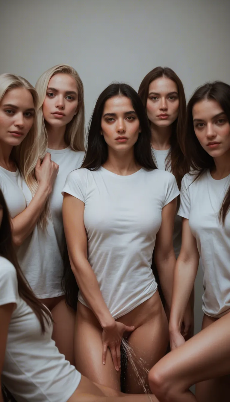 best quality, hyperrealistic, 6+girls, very long hair, white shirt, squirting, volumetric light, photorealistic