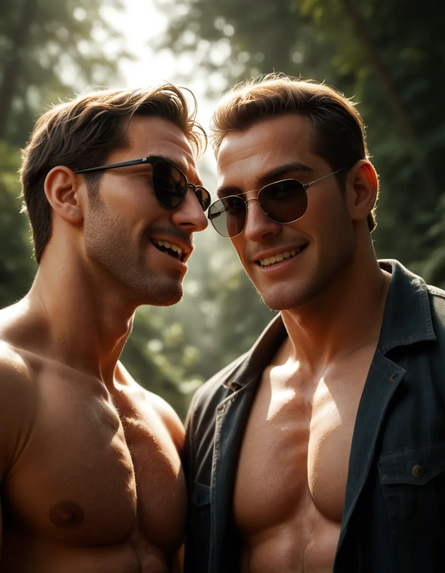 dslr, highly detailed, natural lighting, low angle, 2boys, sunglasses, smile, open_mouth, chest_hair, couple, bdsm, score_9, score_8, candid photo, realistic skin texture, visible skin pores, film grain, depth of field, yaoi, full_body, walking, latex,, score_9, score_8, candid photo, realistic skin texture, visible skin pores, film grain, depth of field