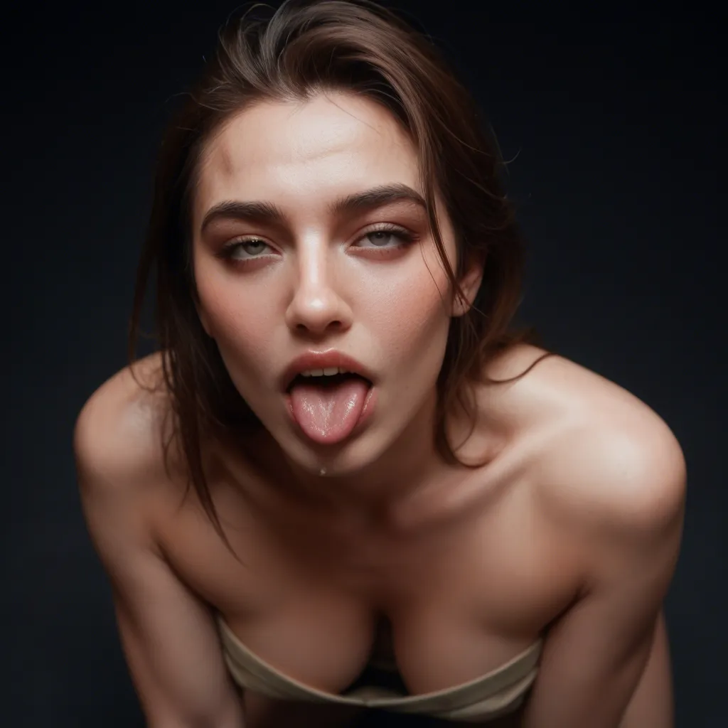 best quality, hyperrealistic, solo, nail polish, japanese clothes, ahegao, black background, from above, lifelike render