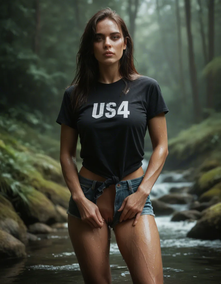 best quality, hyperrealistic, 1woman, shorts, wet pussy, dslr quality, score_9, score_8, candid photo, realistic skin texture, visible skin pores, film grain, depth of field
