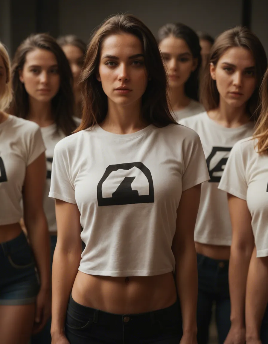 best quality, hyperrealistic, 5women, shirt, futanari, golden hour, film photography, score_9, score_8, candid photo, realistic skin texture, visible skin pores, film grain, depth of field