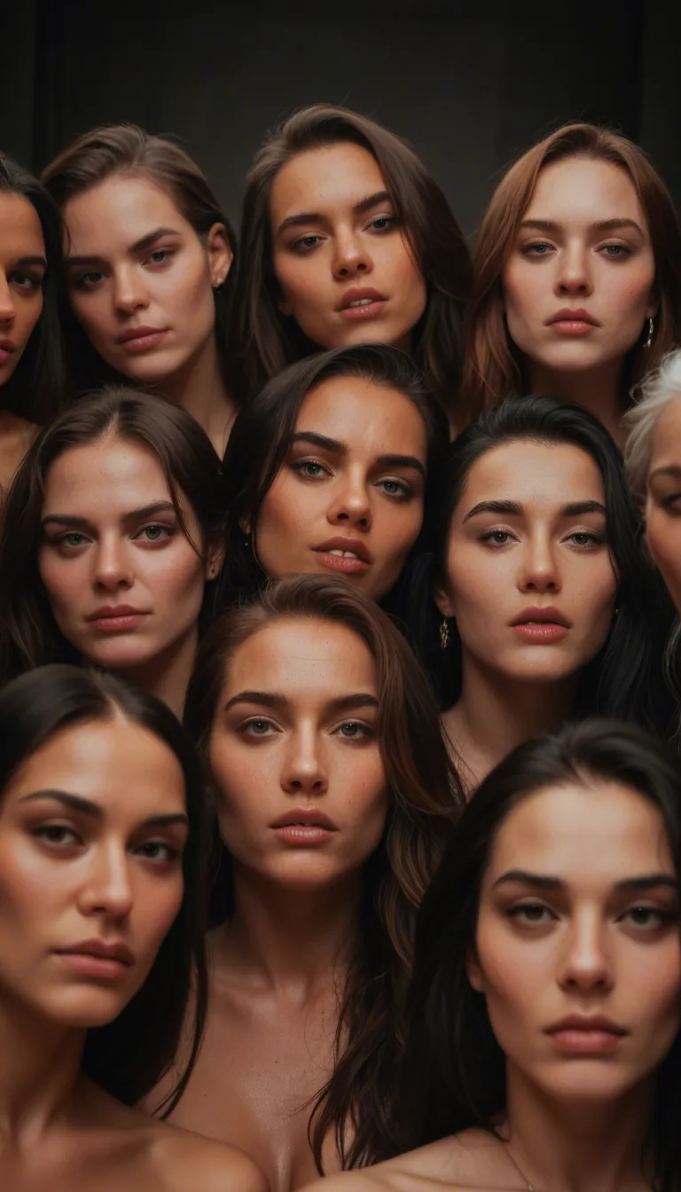 dslr, film grain, photorealistic, 6+women, long sleeves, squirting, cool tones, studio photo