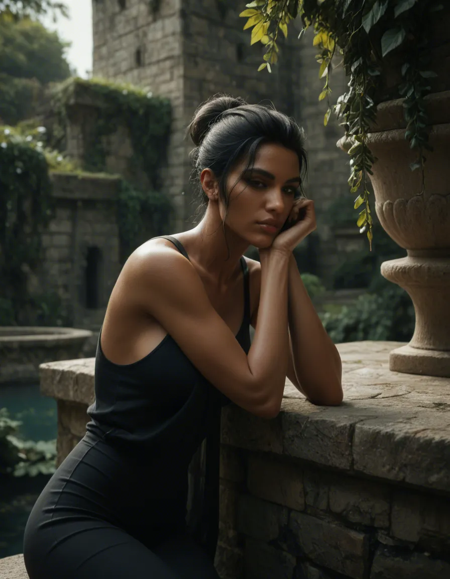 Create a sensual, sophisticated dark-fantasy birthday illustration in vertical 2:3 format, titled “THE UNTAMED PANTHER”.


SUBJECT: A breathtaking black panther ebony skinned woman resting on a dark stone ledge in a secluded moonlit garden. Graceful, elongated posture, relaxed confidence, subtly arched back, head turned toward the viewer. Glossy obsidian fur with silver-blue highlights and deep violet reflections. Intense, intelligent eyes and a slow, mischievous half-smile. The panther radiates magnetic allure, independence, quiet power, and playful defiance. Sensual through elegance and body language, never vulgar or aggressive.

ATMOSPHERE: Luxurious nocturnal garden, midnight blue, velvet black, deep plum, and muted champagne gold. Moonlight caresses the panther's silhouette. Soft mist, dark velvety flowers, tangled vines, drifting fireflies, and dramatic shadows create an intimate, dreamlike atmosphere. Subtle warm highlights contrast with cool moonlight. Cinematic chiaroscuro, rich textures, atmospheric depth.

SENSUAL AESTHETIC: Dark feminine energy expressed through the panther's poised confidence, captivating gaze, elegant curves, and knowing, slightly wicked expression. An atmosphere of temptation, mystery, playful provocation, and self-possessed sensuality. Sophisticated gothic glamour, restrained erotic tension, luxurious visual storytelling. The panther is desirable yet untouchable, inviting curiosity while belonging entirely to itself.

HIDDEN DETAILS: A tiny devil-shaped shadow in the foliage; a barely visible heart-shaped reflection in a pool; a crescent moon and scattered stars; a small gift wrapped in dark-violet satin ribbon; subtle paw prints disappearing into the shadows. Integrate these as understated visual secrets.

EMOTIONAL MESSAGE: A personal, affectionate celebration of someone mysterious, independent, curious, mischievous, and quietly caring. Admiration without ownership. Wildness without restraint. Sensuality without sentimentality.

ART STYLE: High-end dark-fantasy digital painting, painterly realism, exquisite fur detail, luminous eyes, dramatic cinematic lighting, velvet-like textures, deep jewel tones, elegant composition, polished fine-art finish. Visually rich, mature, alluring, intimate, and memorable.

TYPOGRAPHY: Leave generous dark negative space at the top. Include only:
“THE UNTAMED PANTHER”
Below in smaller elegant serif lettering:
“A little birthday file for Tïa 🖤”
Soft ivory or muted champagne lettering, precise spelling, excellent legibility., score_9, score_8, candid photo, realistic skin texture, visible skin pores, film grain, depth of field