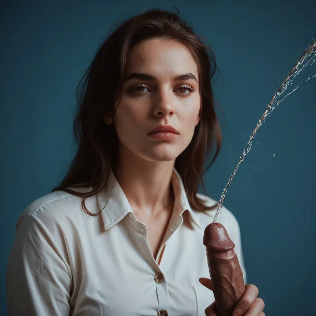 sharp focus, 8k uhd, brunette woman, grinding, buttons, blue background, seductive look, RAW photo spitting on penis