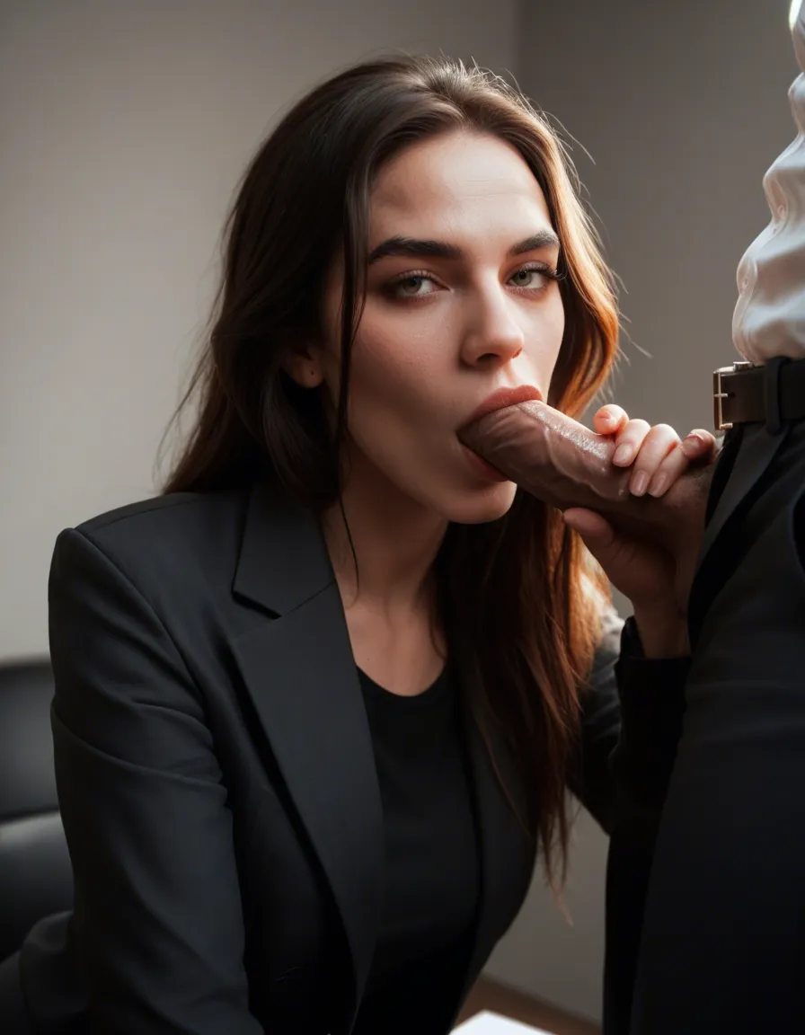 sharp focus, 8k uhd, office lady, pantyhose, blowjob, soft lighting, photorealistic, score_9, score_8, candid photo, realistic skin texture, visible skin pores, film grain, depth of field