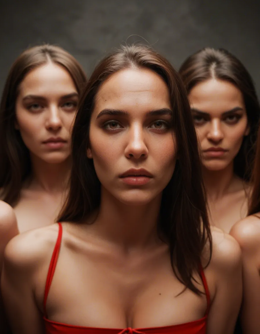 cinematic photo, 8k, 4girls, brown hair, bow, bondage, film photography, score_9, score_8, candid photo, realistic skin texture, visible skin pores, film grain, depth of field
