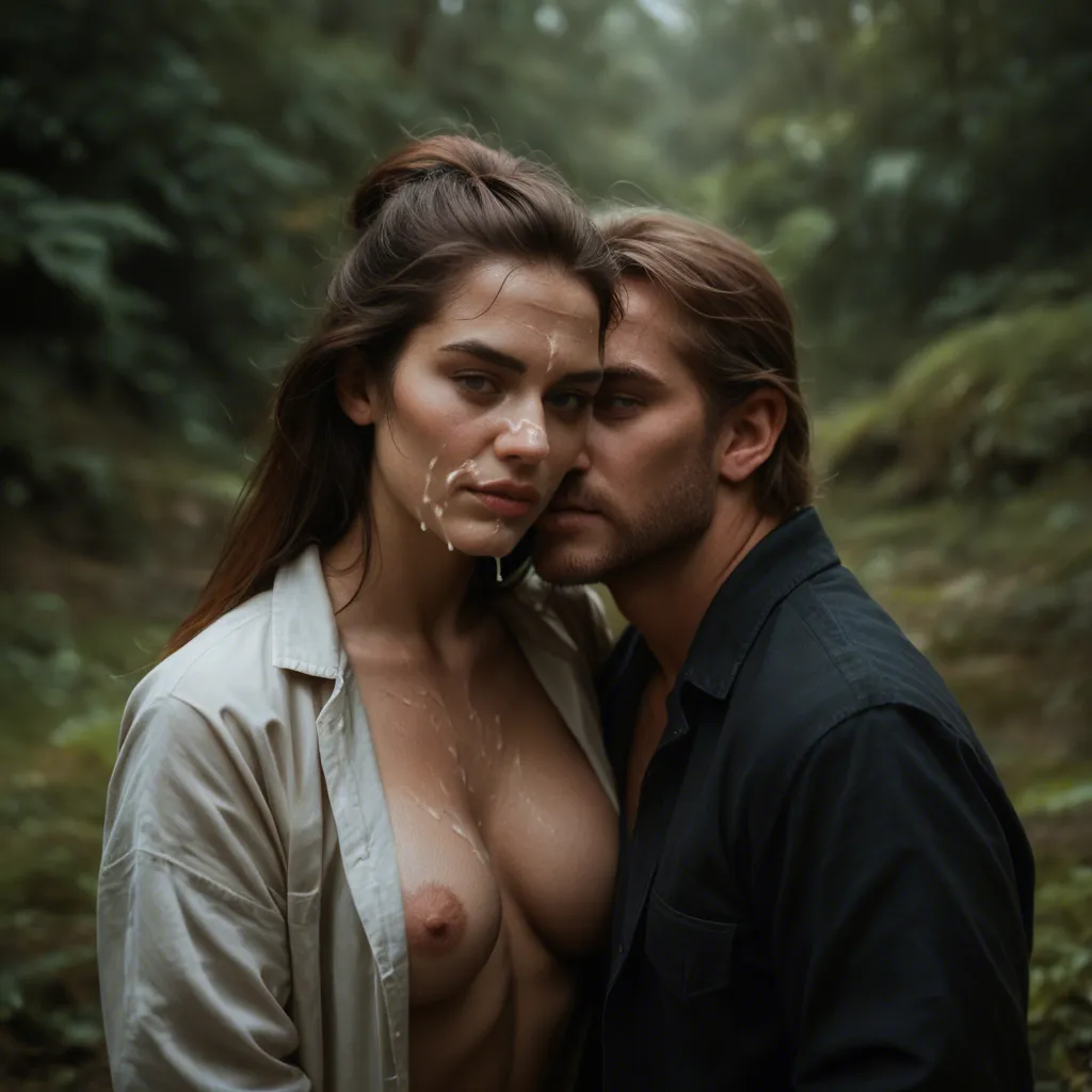 ultra HD, lifelike, princess, wide hips, open clothes, embrace, cum on face, outdoors, wide shot, photorealistic