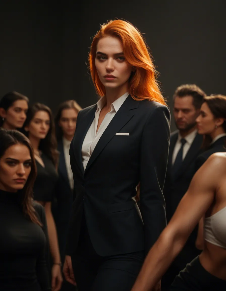 professional photo, high detail, 6+women, orange hair, official alternate costume, bondage, neon glow, film photography, score_9, score_8, candid photo, realistic skin texture, visible skin pores, film grain, depth of field