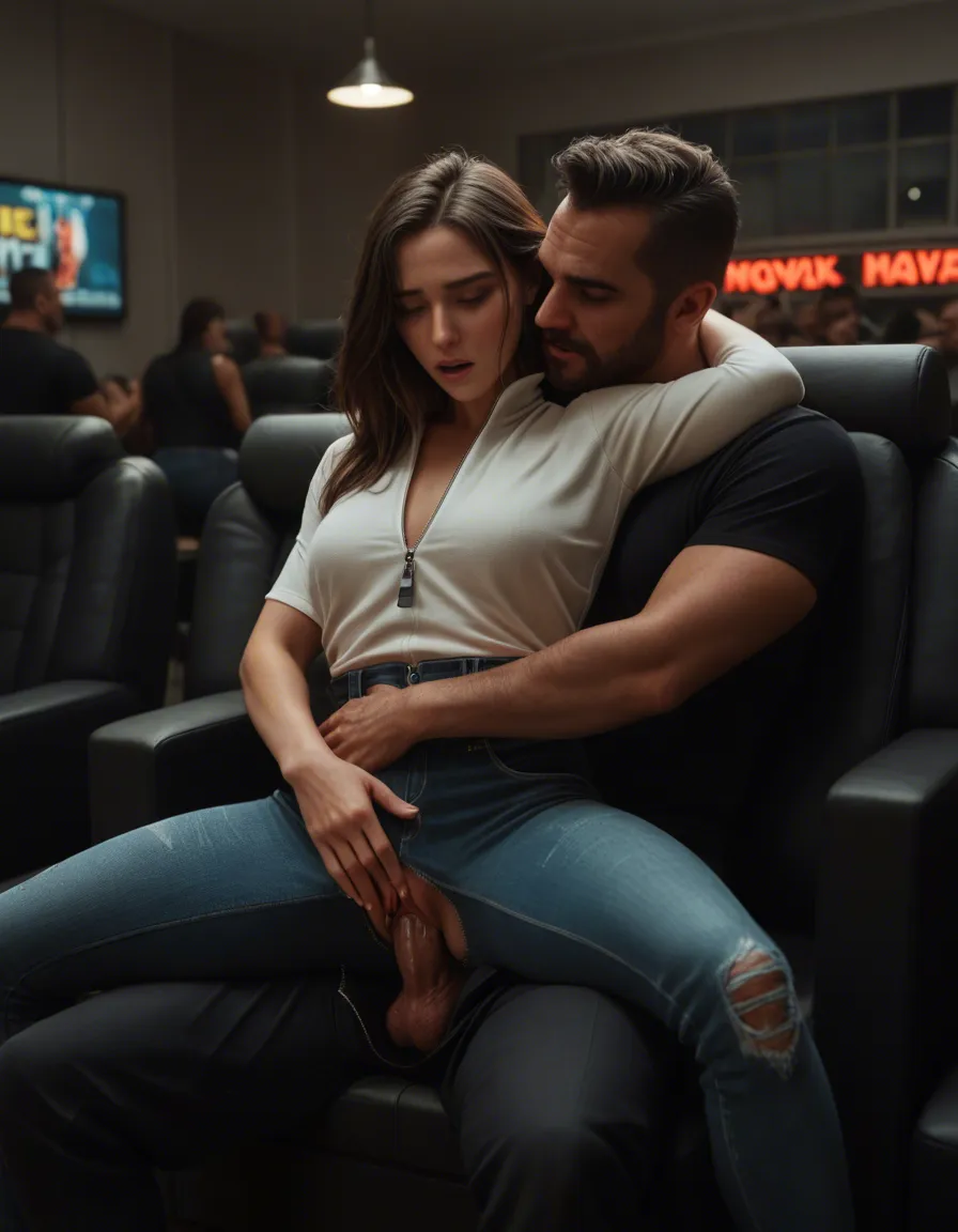 vaginal sex, hi_res,
(big man sitting on chair in movie_theatre), cute young woman 19 years old on lap:1.1, open pants dick out trough open zipper, hug, stealth_sex, vaginal sex, detailed face, intricate details, very aesthetic, vaginal sex spread legs, realistic, open zipper, reverse cowgirl, persons to the sides, sundress and spread sexy legs with pumps. Her pussy is stretched to the maximum really hard by the massive cock.woman has head tilted, relaxed fallen asleep face vibes. Rests her hand o her elbow. This medium close-up shot is lit by a harsh camera flash in a dark room., score_9, score_8, amateur photo, phone snapshot, realistic skin texture, skin blemishes, soft indoor lighting, score_9, score_8, candid photo, realistic skin texture, visible skin pores, film grain, depth of field