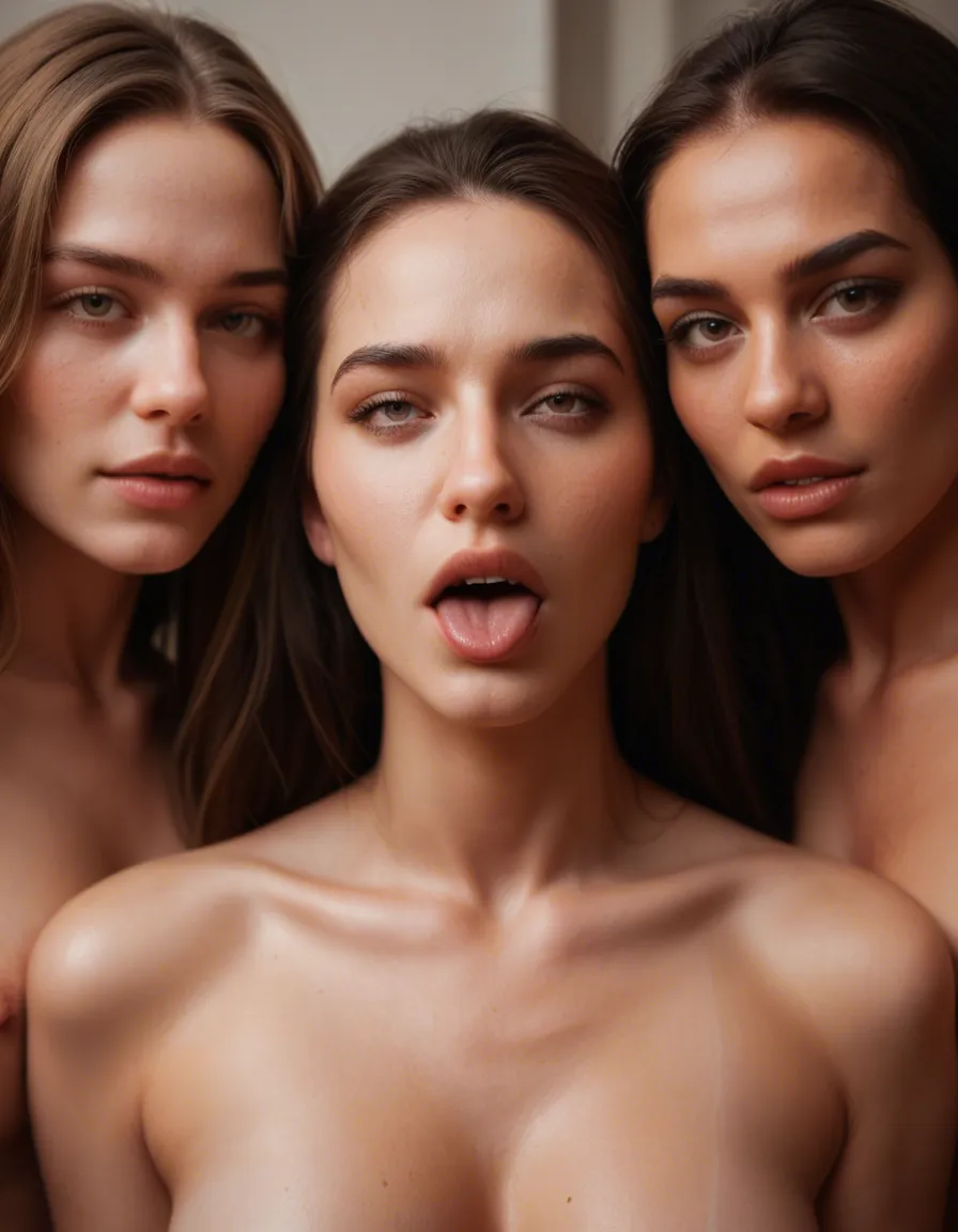 best quality, hyperrealistic, 6+women, ahegao, medium breasts, seductive look, lifelike render, score_9, score_8, candid photo, realistic skin texture, visible skin pores, film grain, depth of field