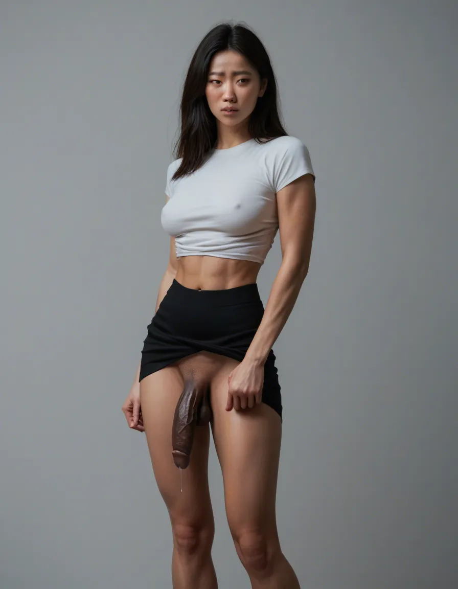 super Skinny asian, futanari, white Caucasian pale skin, penis is long black grotesque nigger penis/bbc, skirt_lift pale_skin, standing, precum , veins , short_height, shy, nerdy, 
futanari, black penis, nigger_penis, bbc_penis, LARGE_PENIS, testicles veiny_penis, large_penis, huge_penis, 15in penis, very long grotesque penis, massive penis, penis_down_to_knees, full_body, score_9, score_8, candid photo, realistic skin texture, visible skin pores, film grain, depth of field, score_9, score_8, candid photo, realistic skin texture, visible skin pores, film grain, depth of field, score_9, score_8, 3d render, octane render, subsurface scattering, ray tracing, smooth shading