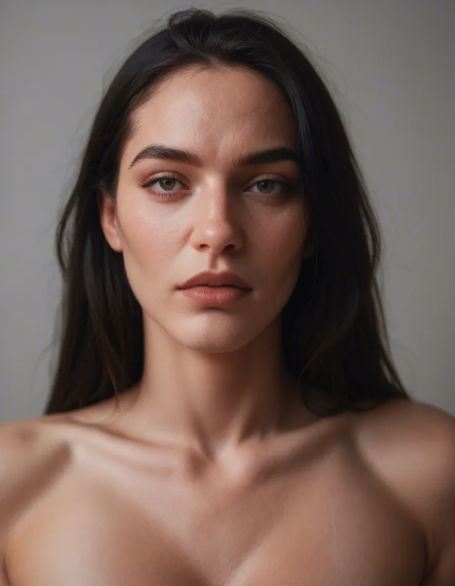 Light white skin big tits black hair with a straight fringe, score_9, score_8, candid photo, realistic skin texture, visible skin pores, film grain, depth of field