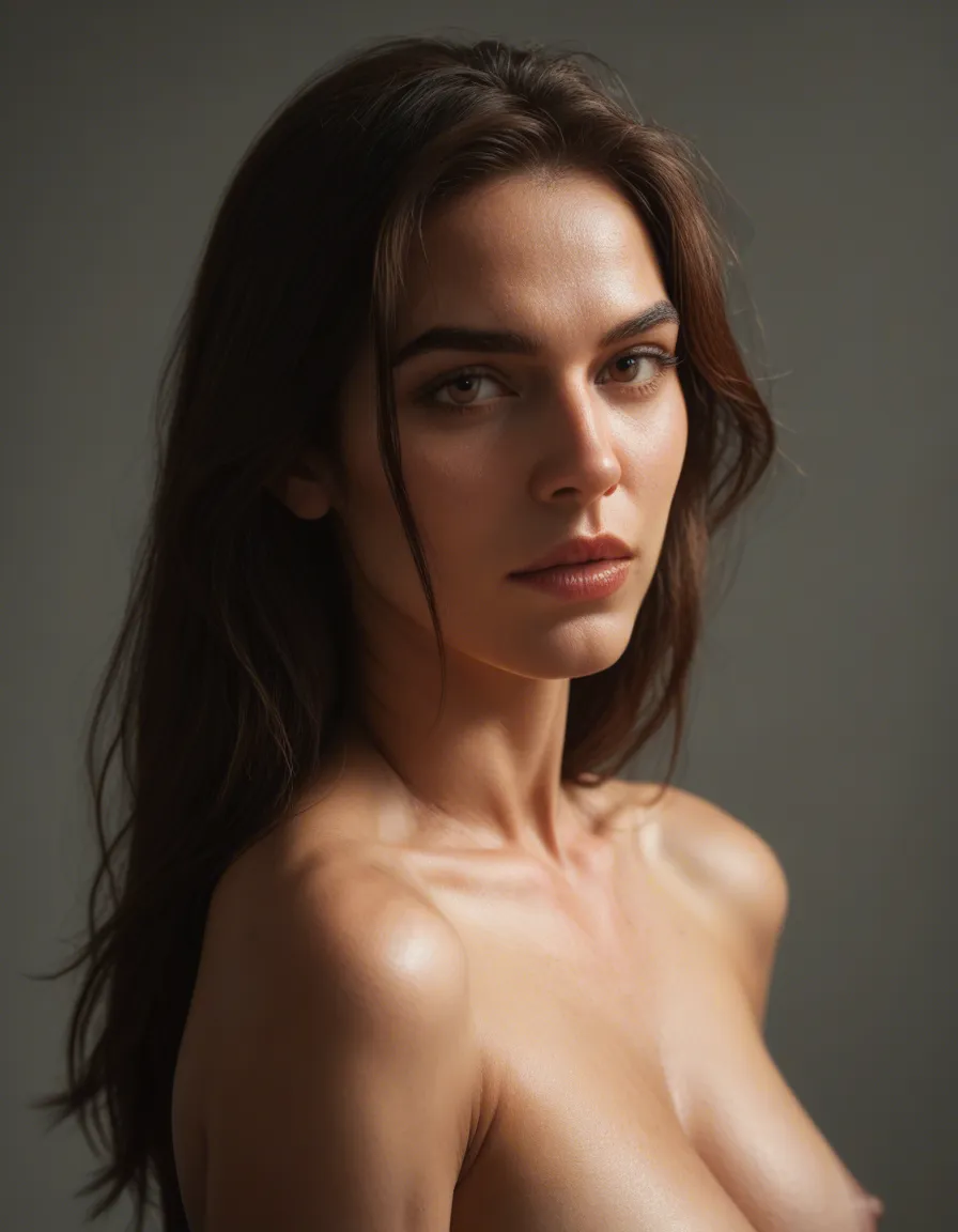 Eine zierliche junge Frau die nackt ist und einen dicken langen Schwanz ganz in den Mund bekommt, score_9, score_8, candid photo, realistic skin texture, visible skin pores, film grain, depth of field