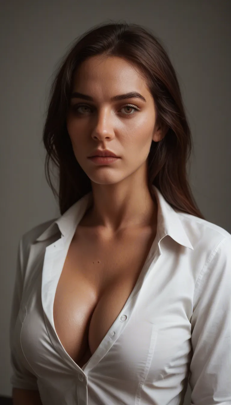 8k, sharp focus, detailed skin, portrait, office girl, paizuri, breasts, simple background, RAW photo
