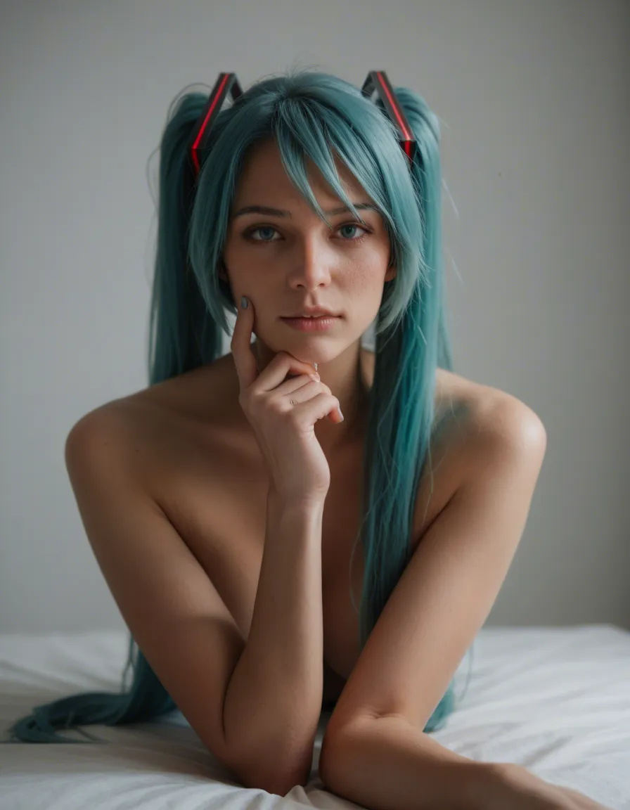 @hatsune_miku #feet /masterpiece, score_9, score_8, candid photo, realistic skin texture, visible skin pores, film grain, depth of field