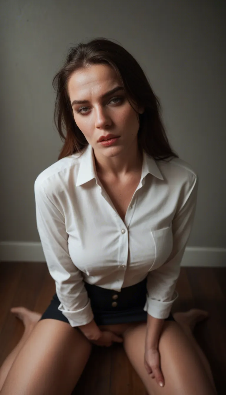 professional photo, high detail, from above, witch, masturbation, buttons, gradient background, hyperrealistic nude big tits bruenett curvy