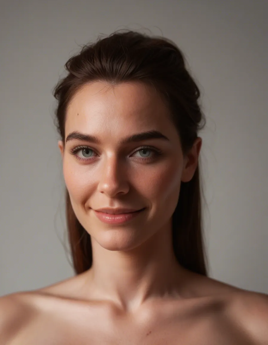 best quality, hyperrealistic, portrait, princess, bondage, hourglass figure, gradient background, shy smile, dslr quality, score_9, score_8, candid photo, realistic skin texture, visible skin pores, film grain, depth of field