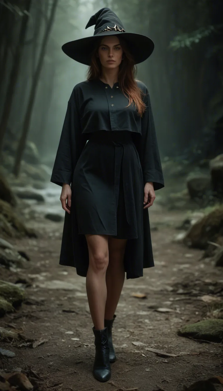 best quality, hyperrealistic, witch, presenting, black footwear