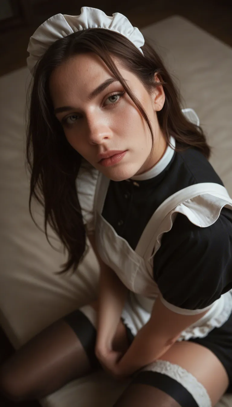 studio quality, sharp focus, from above, maid, fingering, thighhighs, 8k uhd photo