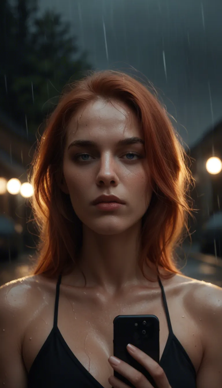 pale redhead meets her ex and gets casught in a storm. They have to spend the night together in an old omtel. The rain is heavy. The woman looks incredbible. The two come together and kiss and undress each other. She sucks him off and drinks his cum. He fucks her and cums in her. She is worried about getting pregnant. She squirts as he cums in her