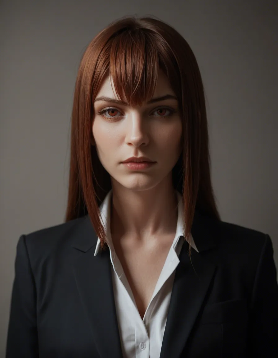 professional photo, hyperrealistic, science_fiction, #solo #female_focus #long_hair, @makise_kurisu #bdsm, score_9, score_8, candid photo, realistic skin texture, visible skin pores, film grain, depth of field