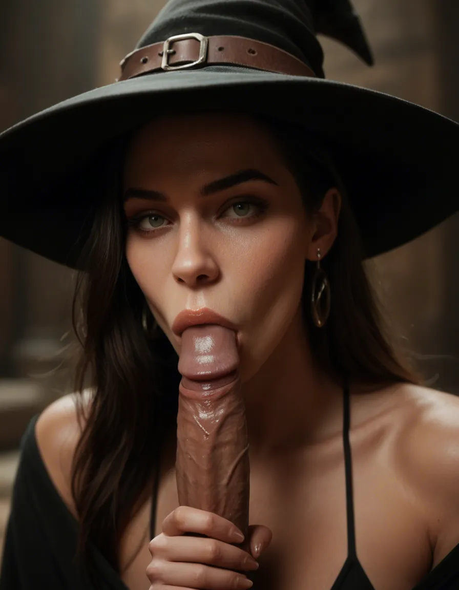studio quality, sharp focus, witch, blowjob, lips, film photography, score_9, score_8, candid photo, realistic skin texture, visible skin pores, film grain, depth of field