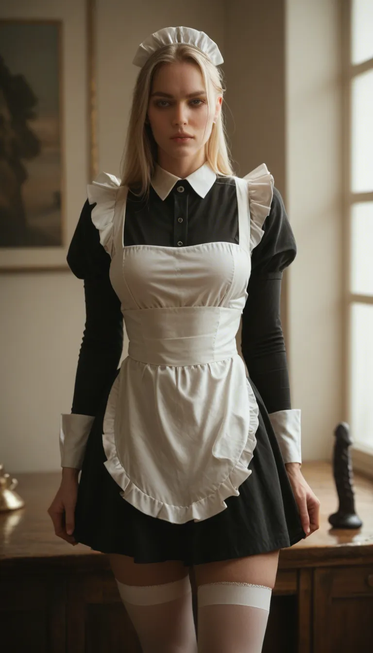 Maid, blonde, dildo, open_clothes ,