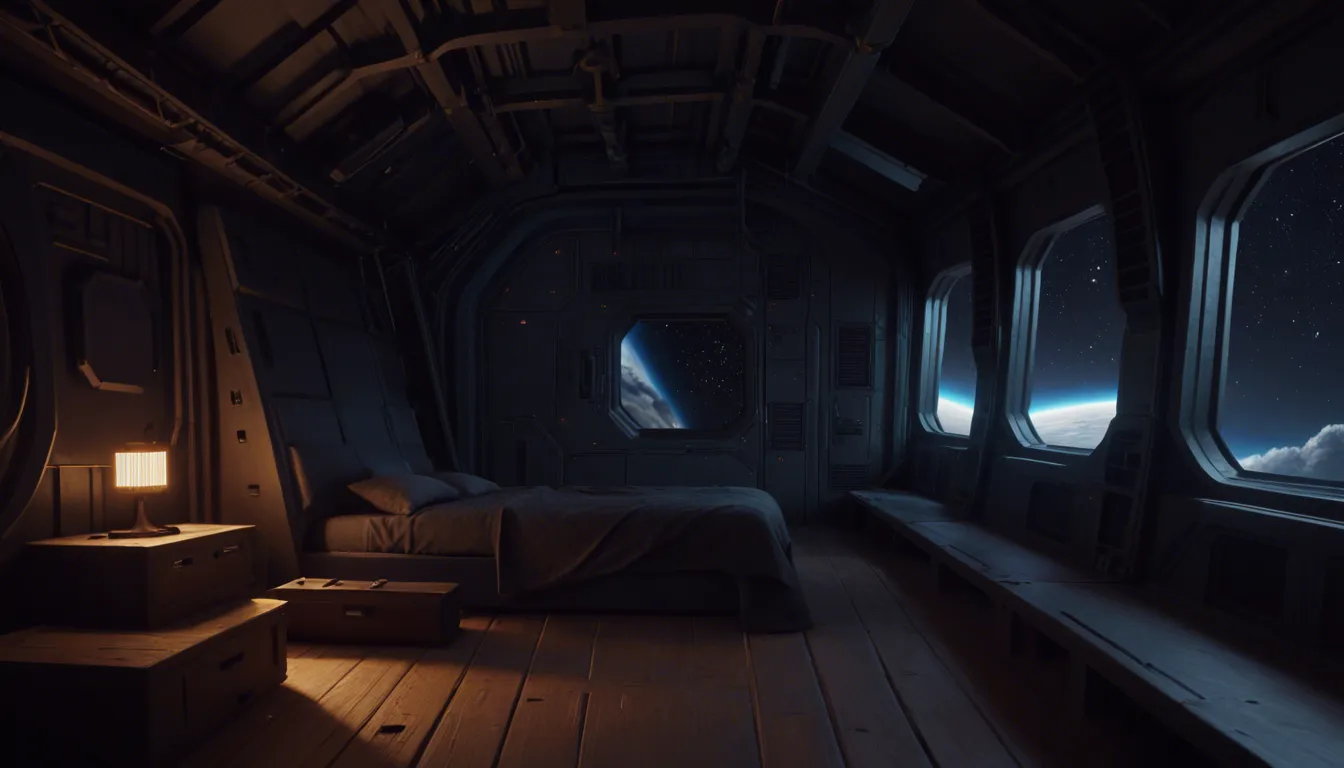 Setting: A Star Wars spaceship, cabin—a highly detailed, Star Wars-inspired futuristic cabin aboard a Star Wars Star Destroyer, dim lighting, early morning.
Audio: Spaceship ambient sound.
Characters: A woman, sitting naked, (nude:1.4), on her bed with only her futuristic bedspread draped over her lap, a star wars star wars lightsaber is next to her on her bed.
The woman: Face and hairstyle inspired by Rey from Star Wars; a 30-year-old bodybuilder; she is very muscular with the physique of a bodybuilder and has very small breasts (muscles:1.9), strong pectoral muscles, a strong chest, pronounced bodybuilder vascularity, large, puffy nipples, and powerful biceps and triceps, juwelery from rey from star wars.
Animation: The scene begins as described, with the woman sitting on the bed; she is tired and stretches her arms out to the side, then places her hands on her thighs, as we see her defined muscles contracting strongly—in particular, her pectoral muscles flex intensely, as do her abdominal muscles and triceps. About halfway through the clip, she pulls her bedsheet aside and stands up naked.
Camera: The camera beautifully frames the woman and pans from the left side at the beginning of the clip to the right side of the cabin; the woman is always seen from a slight angle from below, completely in the frame.