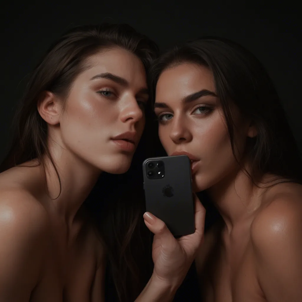 authentic lighting, clear, 2girls, oral, lips, black background, amateur photo