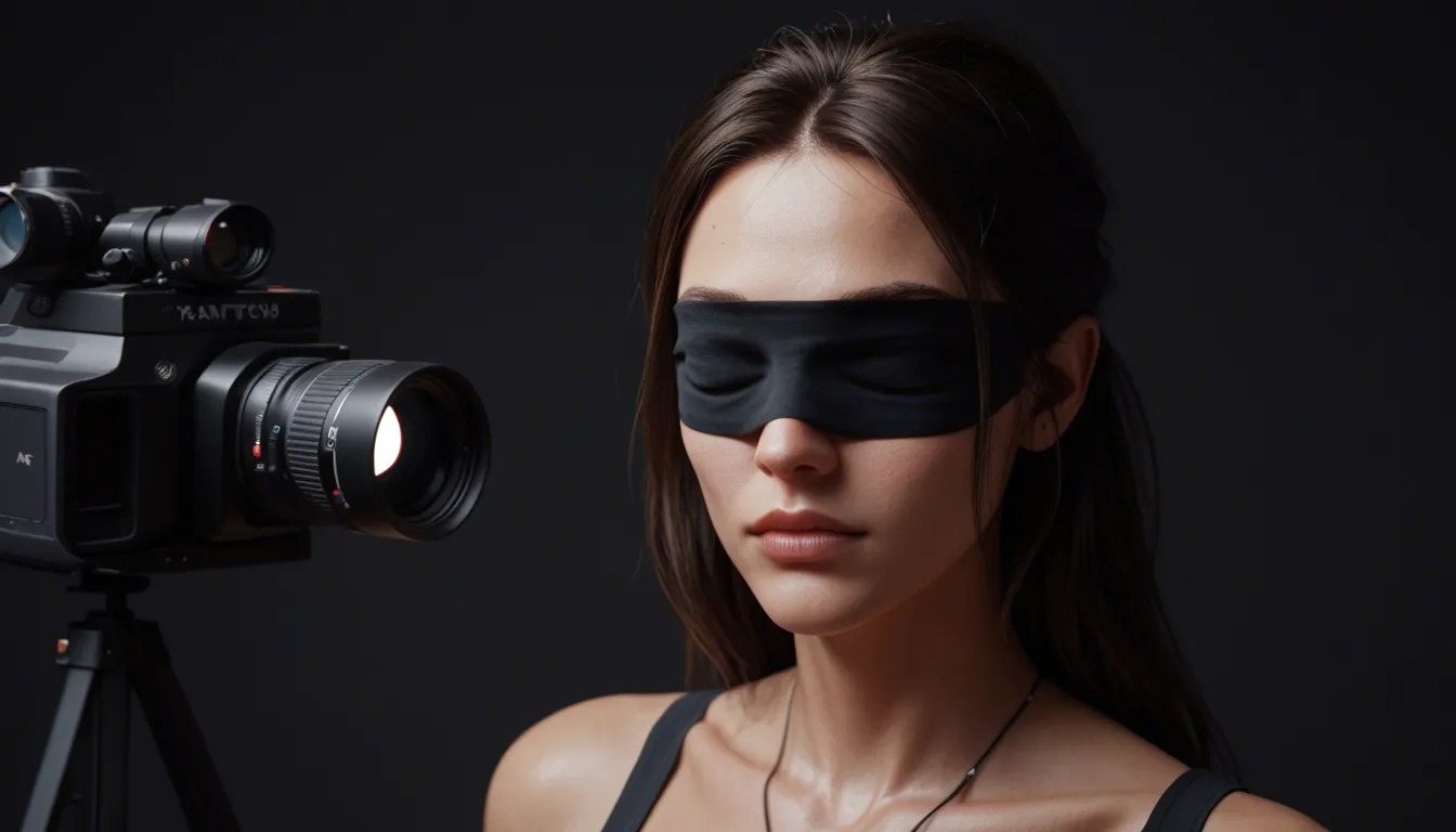 Anime woman blindfold camera recording porn during gang bang, score_9, score_8, 3d render, octane render, subsurface scattering, ray tracing, smooth shading