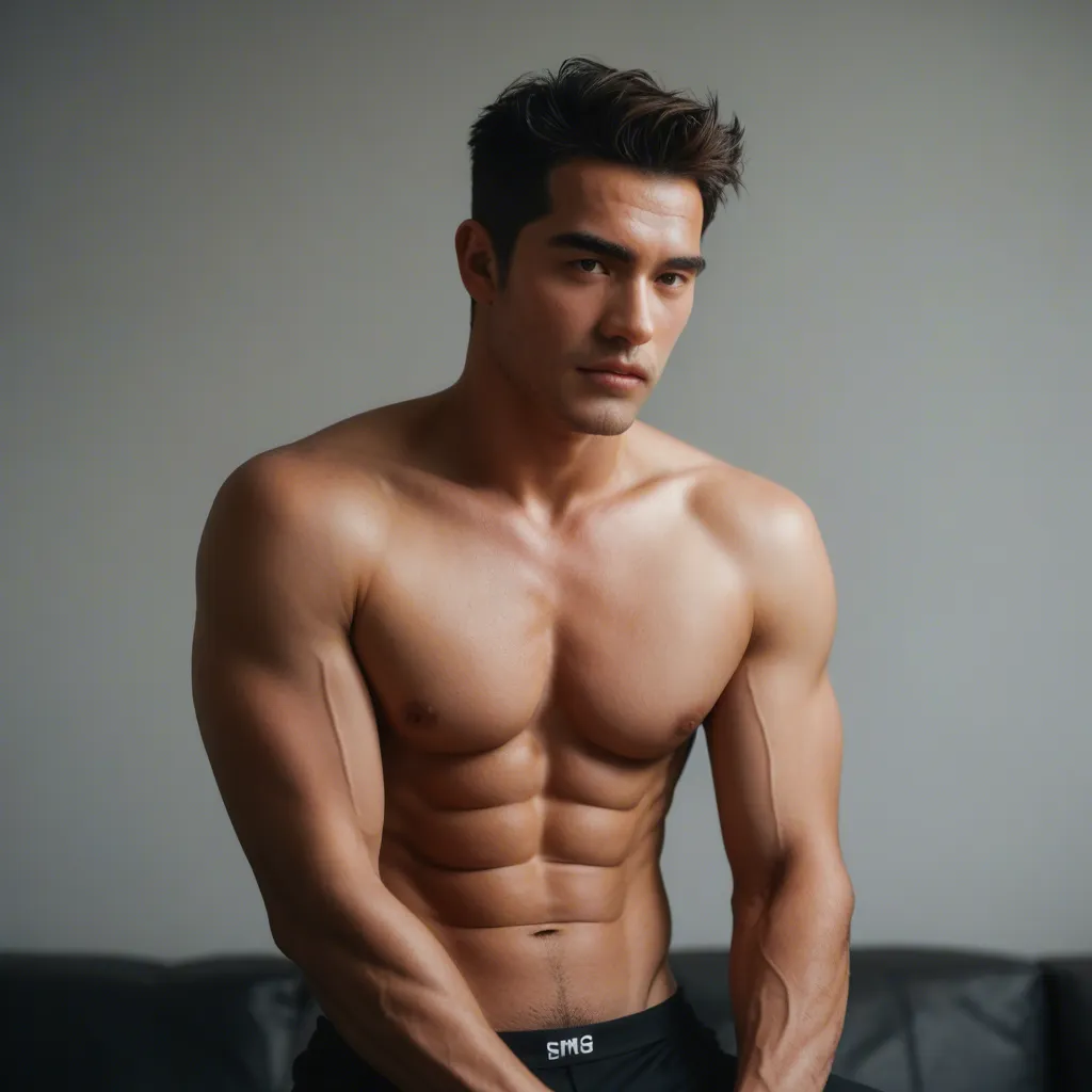 a muscular gay asian man

he’s seated on a man’s lap as he supports he by his bare waist. he bounces up and down enthusiastically. he moves with quick, energetic motions, clearly working hard and breathing heavily. A sheen of sweat catches the light on his skin. he briefly squeezes his pecs, bites his lip, and turns his head as a deep sign escapes him.