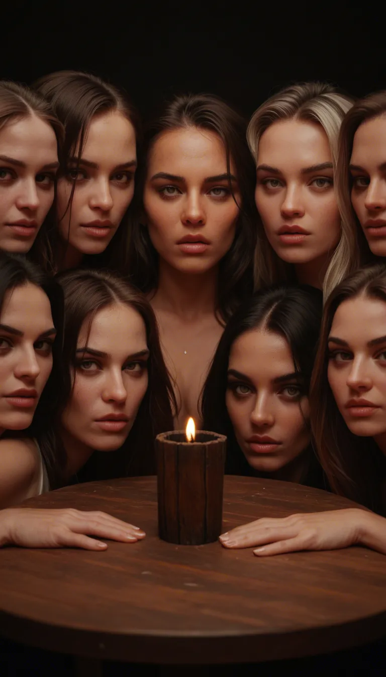 movie still, sharp focus, close-up, 6+girls, paizuri, table, wild energy, blockbuster look