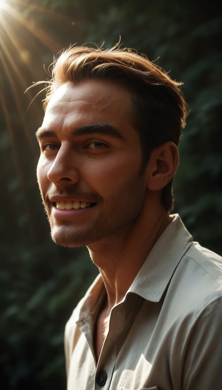 RAW photo, ultra realistic, side view, male focus, moaning, buttons, sunlight, teasing grin, hyperrealistic