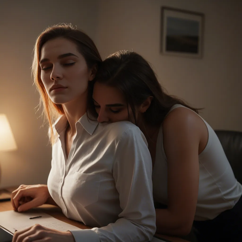 cinematic photo, 8k, office lady, holding hands, shirt, cuddling, cunnilingus, full body, soft lighting, cinematic realism