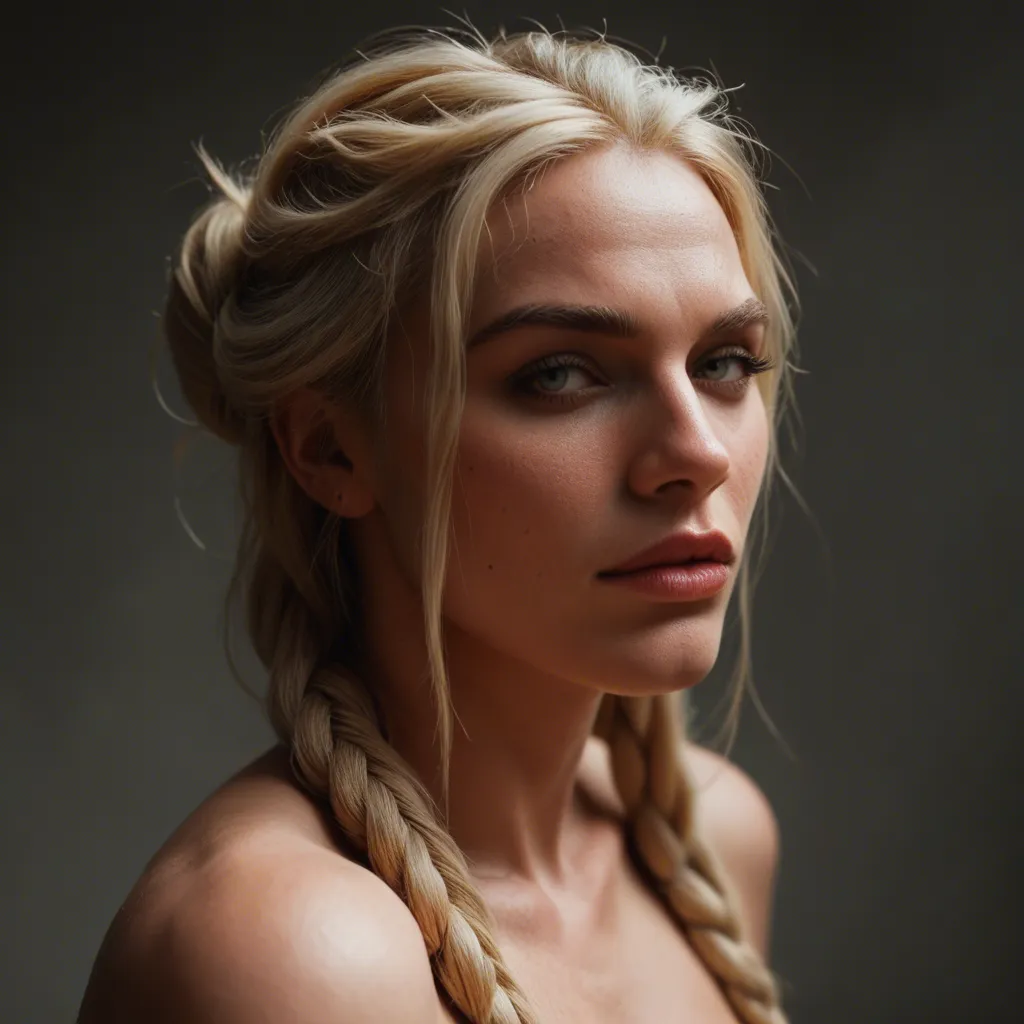 best quality, hyperrealistic, viking queen with blonde braided_bun twerking fully nude with with era jewelry