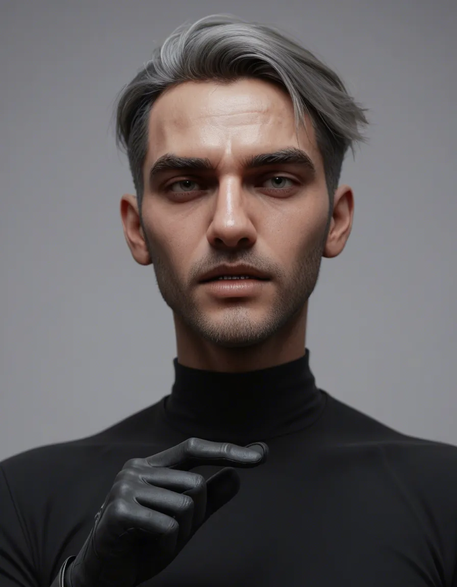 futanari, sharp focus, 8k uhd, 1boy, grey hair, black gloves, futanari, lifelike render, score_9, score_8, 3d render, octane render, subsurface scattering, ray tracing, smooth shading