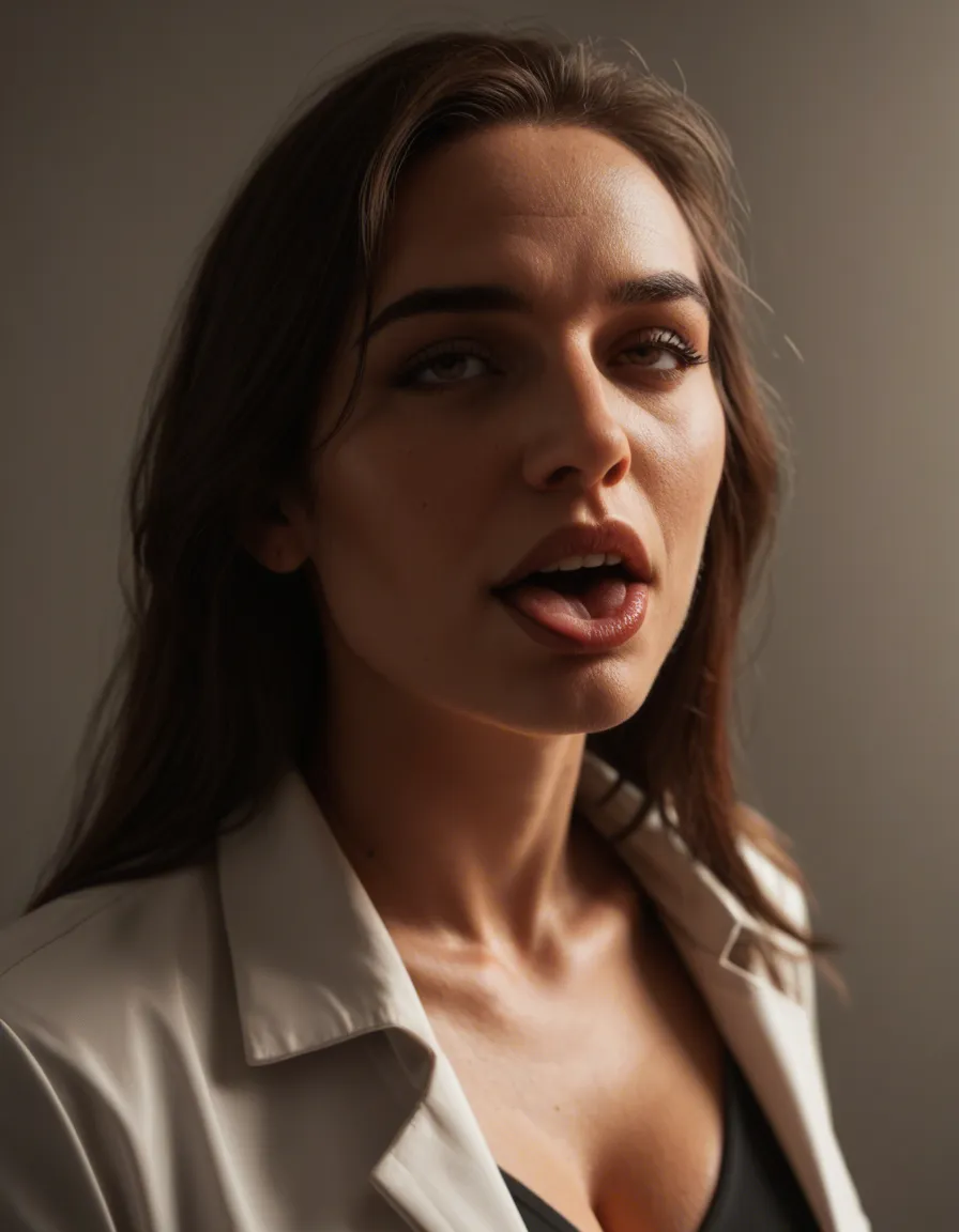 professional photo, high detail, mature female, office wear, ahegao, dramatic lighting, natural skin texture, score_9, score_8, candid photo, realistic skin texture, visible skin pores, film grain, depth of field